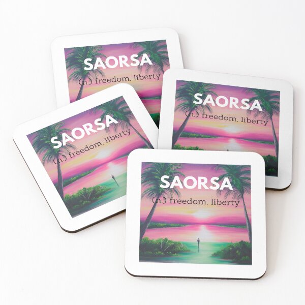 Item preview, saorsa freedom liberty pink purple sunset green beach tropical island word meaning text typography oil painting art aesthetic illustration sticker designed and sold by FRH Design ⭐⭐⭐⭐⭐.