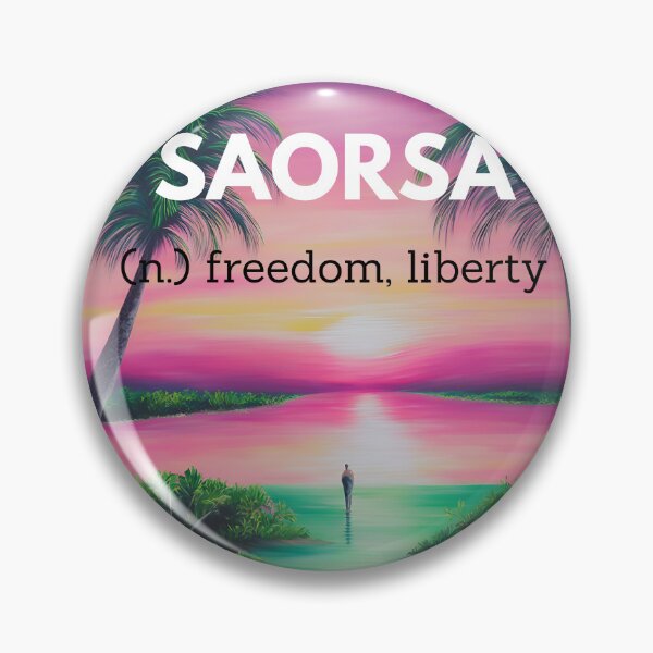 Item preview, saorsa freedom liberty pink purple sunset green beach tropical island word meaning text typography oil painting art aesthetic illustration sticker designed and sold by FRH Design ⭐⭐⭐⭐⭐.