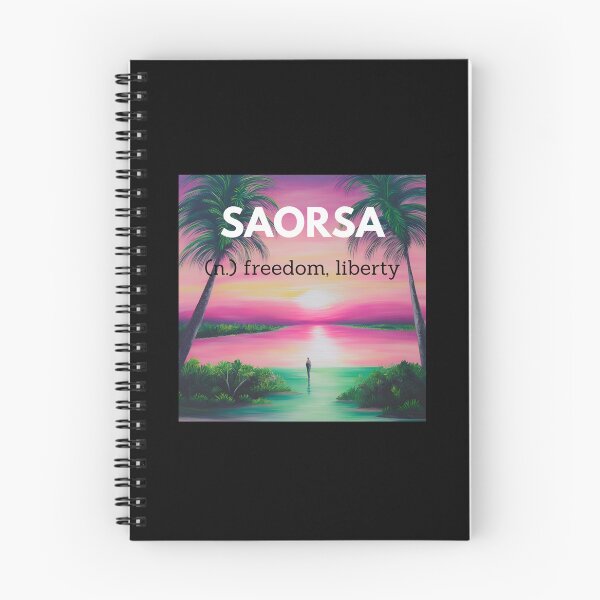 Item preview, saorsa freedom liberty pink purple sunset green beach tropical island word meaning text typography oil painting art aesthetic illustration sticker designed and sold by FRH Design ⭐⭐⭐⭐⭐.
