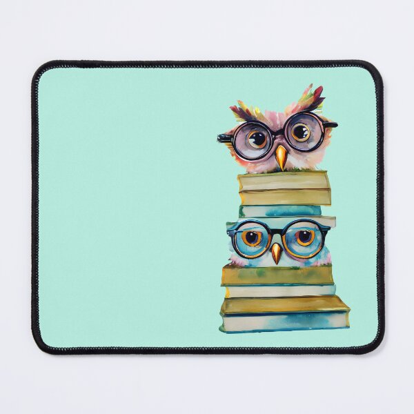 Item preview, Watercolor Whimsical Cute Nerdy Little Owls with Glasses Sitting on Books - Adorable Owl Design 2 designed and sold by Cawaiico.