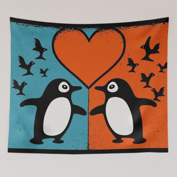 Aperçu de l'œuvre Amour pingouin, tu es mon pingouin rouge et bleu créée et vendue par NxtGenArt.