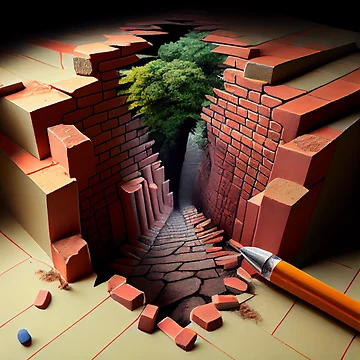 Imagen de la obra Brick Pencil and the Ravine Digital Painting de CodeAndColors