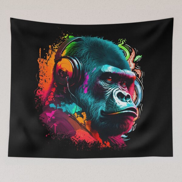Item preview, Silver back king gorilla with headphones  designed and sold by Brushpalette888.