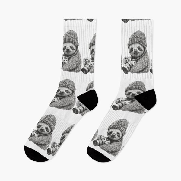 Item preview, Cute Sloth in a knitted hat with the camera  Black and White designed and sold by MaxEXP.