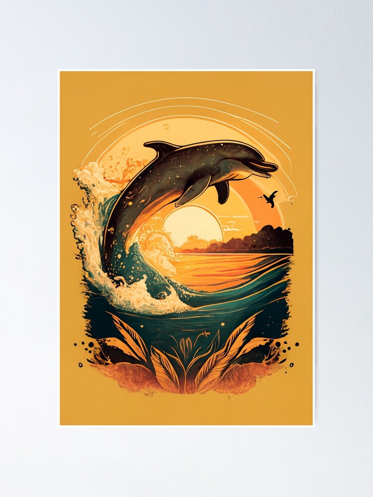 Premium Photo | Beautiful dolphin jumping in orange sunset