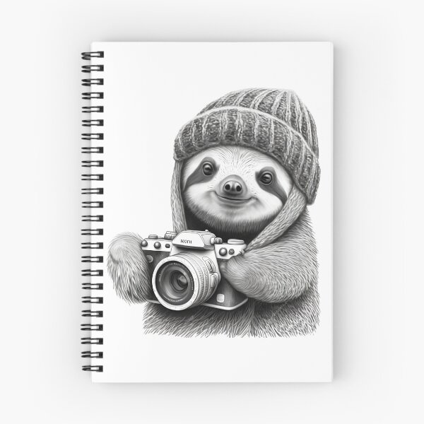 Item preview, Cute Smile Sloth in a knitted hat with the camera Black and White designed and sold by MaxEXP.