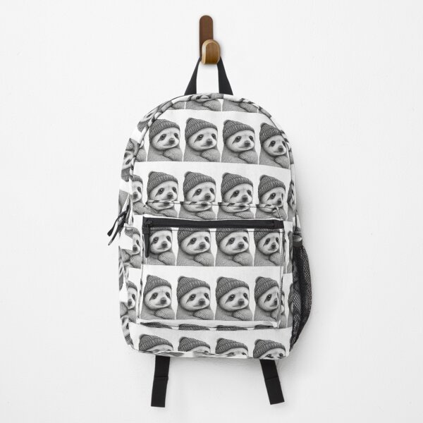 Item preview, Cute Smile Young Sloth in a knitted hat Black and White designed and sold by MaxEXP.
