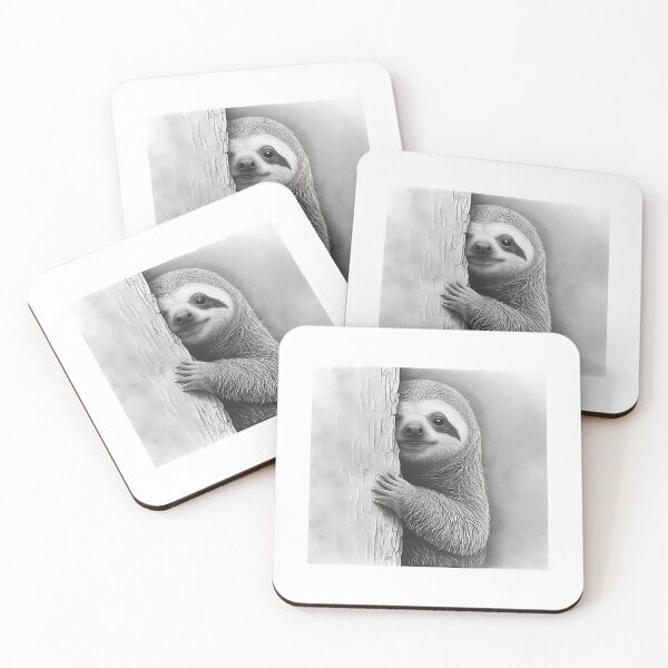 Item preview, Cute Young Sloth hide behind a tree Black and White Sloth designed and sold by MaxEXP.