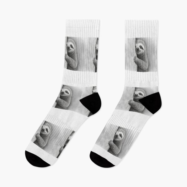 Item preview, Cute Young Sloth hide behind a tree Black and White Sloth designed and sold by MaxEXP.