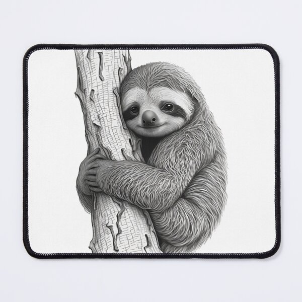 Item preview, Lindo perezoso joven sonriente abrazando un árbol en blanco y negro designed and sold by MaxEXP.