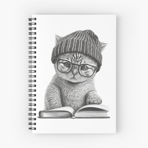 Aperçu de l'œuvre Joli jeune chat dans un bonnet tricoté lire un livre Chat noir et blanc créée et vendue par MaxEXP.