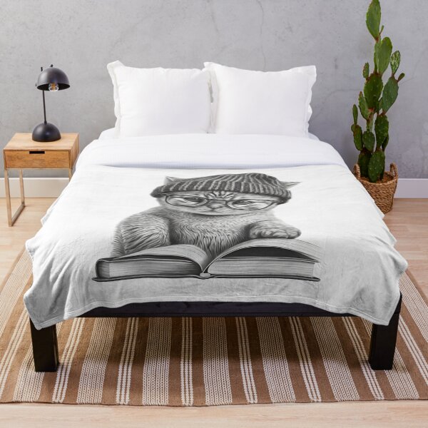 Item preview, Lindo gato joven en un sombrero de punto lee un libro Gato blanco y negro designed and sold by MaxEXP.