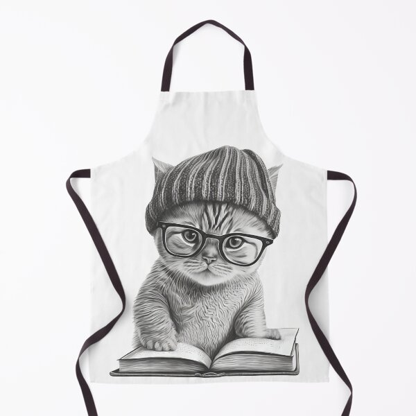 Item preview, Cute Young cat in a knitted hat and Glasses read a book Black and White Cat designed and sold by MaxEXP.