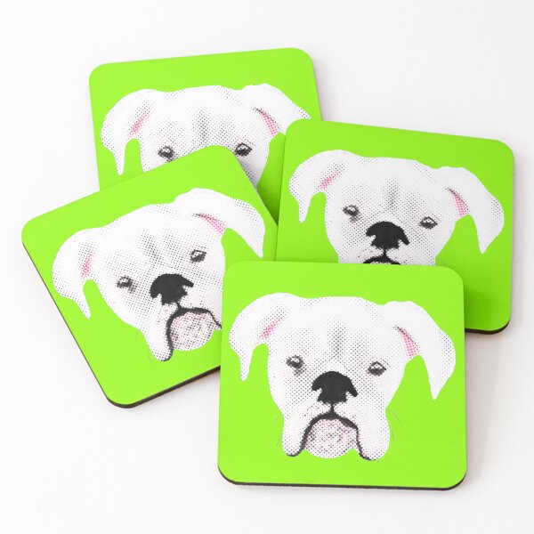 Item preview, WHITE BOXER DOG PUPPY HALFTONE GRASS GREEN designed and sold by GIVENGRACE.ART.