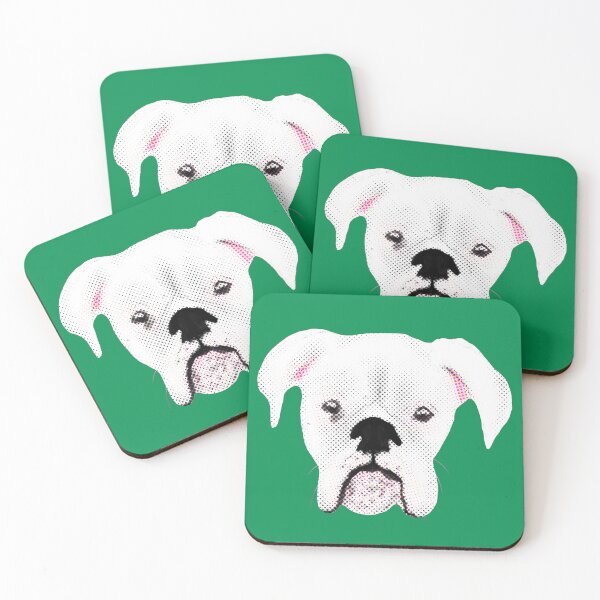 Item preview, WHITE BOXER DOG PUPPY HALFTONE KELLY GREEN designed and sold by GIVENGRACE.ART.