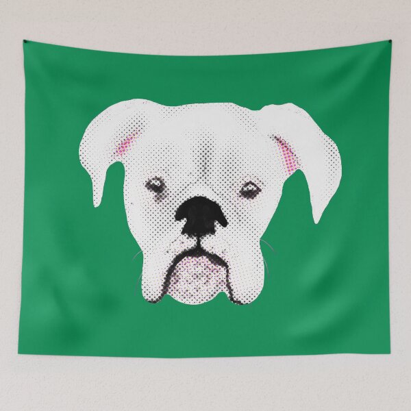 Item preview, WHITE BOXER DOG PUPPY HALFTONE KELLY GREEN designed and sold by GIVENGRACE.ART.