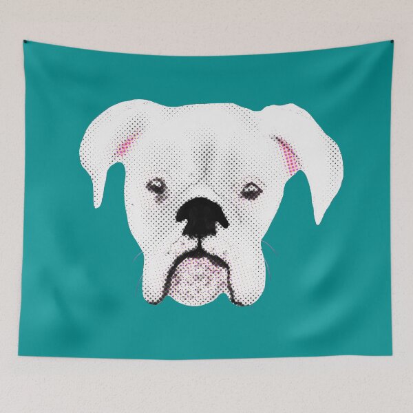 Item preview, WHITE BOXER DOG PUPPY HALFTONE FOREST GREEN designed and sold by GIVENGRACE.ART.