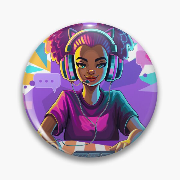 Item preview, African girl gamer or streamer with cat ears headset  designed and sold by Ekaterina Glazkova.