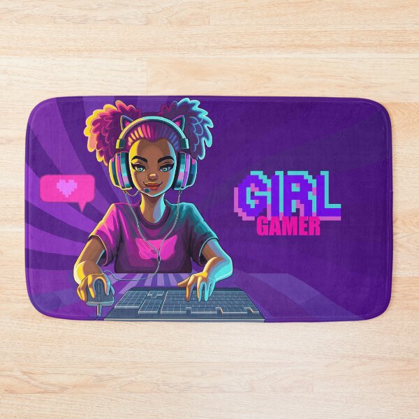 Item preview, African girl gamer or streamer with cat ears headset  designed and sold by Ekaterina Glazkova.