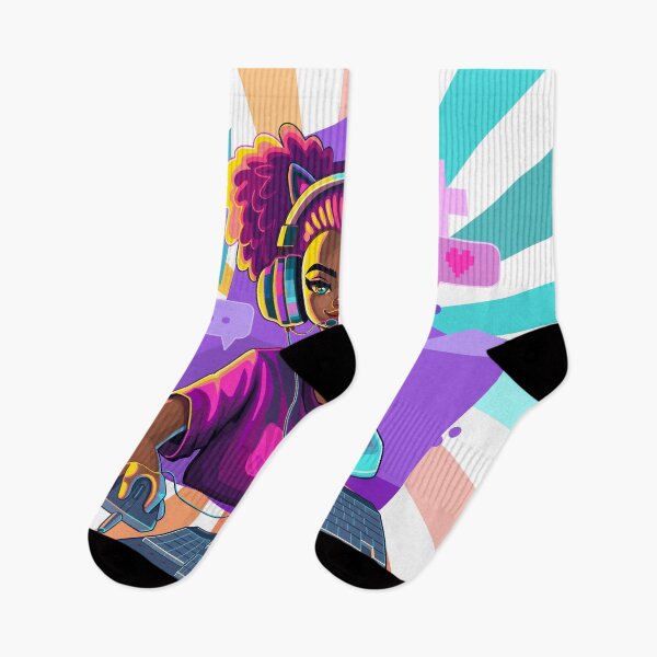 Item preview, African girl gamer or streamer with cat ears headset designed and sold by Ekaterina Glazkova.