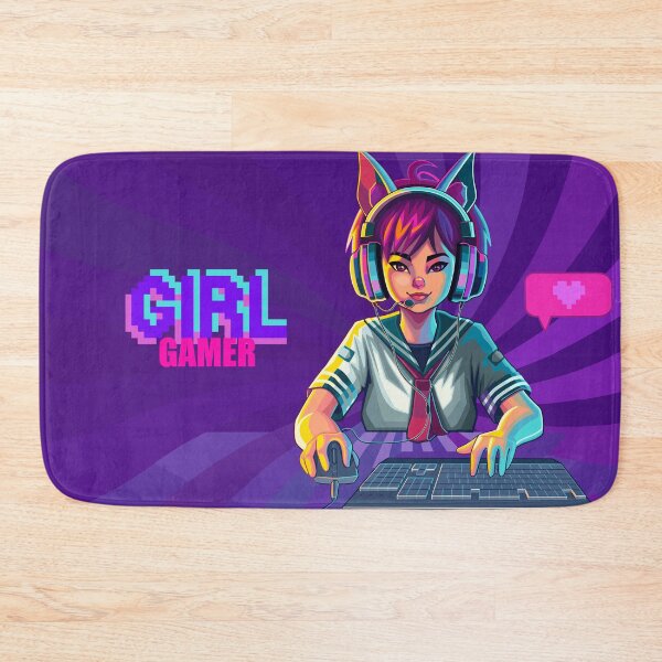 Item preview, Asian girl gamer or streamer with with cat ears headset designed and sold by Ekaterina Glazkova.