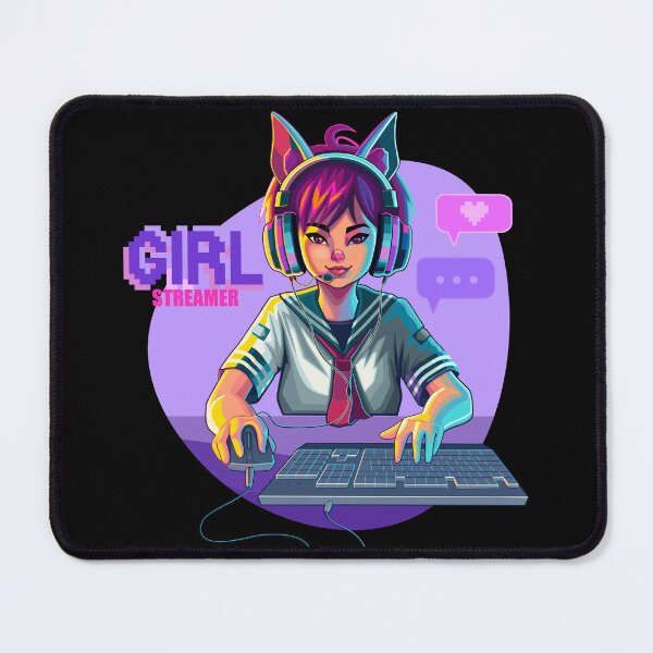 Item preview, Asian girl gamer or streamer with with cat ears headset designed and sold by Ekaterina Glazkova.