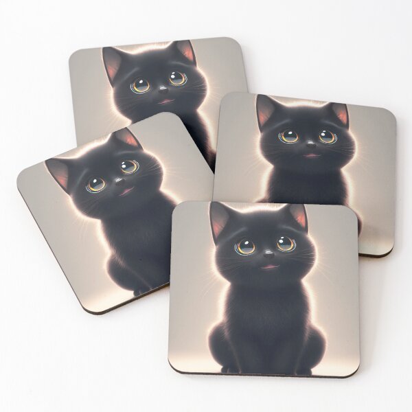 Aperçu de l'œuvre Chat noir, Illustration d'un adorable chaton avec une belle fourrure et des expressions de visage amusantes créées avec la technologie Generative AI créée et vendue par outsiderzone.