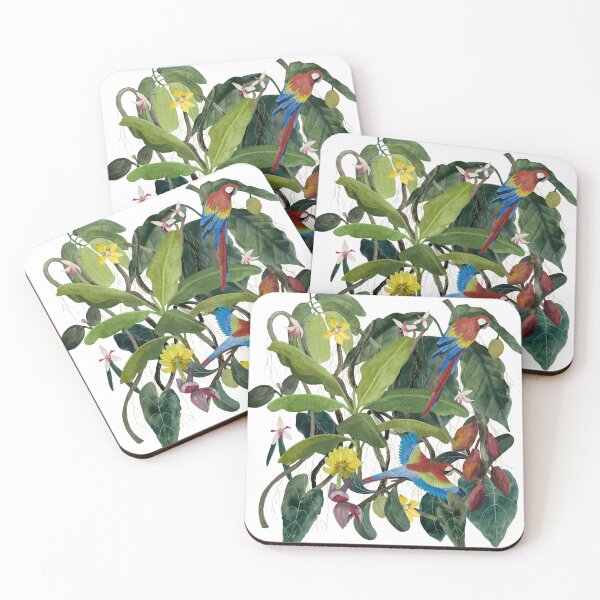 Item preview, Amazonia. Watercolor illustration of rainforest plants and parrots designed and sold by HannaShvaikova.