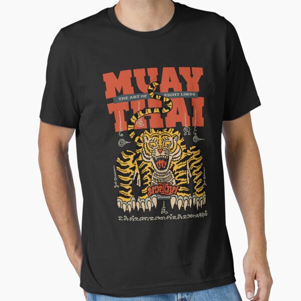 Vista previa del artículo con la obra «Muay Thai Kickboxing Tigre Tatuaje», diseñado y vendido por KewaleeTee.