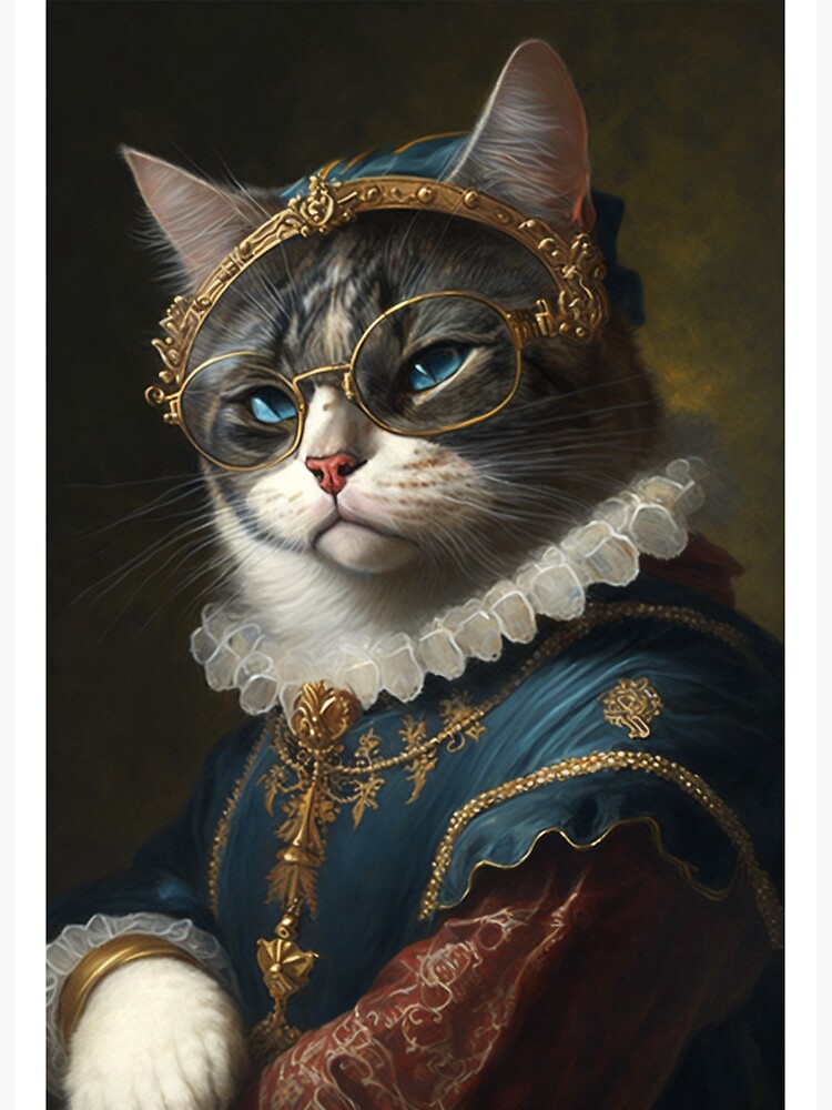 Renaissance Cat With Gold Glasses Art Board Print