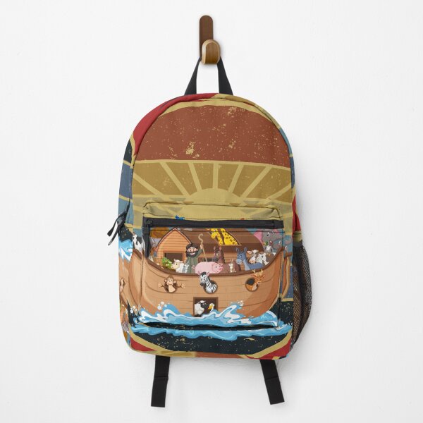 Item preview, animals on Noah's ark with isolated sea wave with grungy round retro sunset designed and sold by MerryCrown.