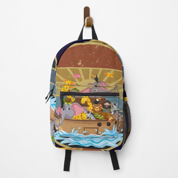 Item preview, animals on Noah's ark with isolated sea wave with grungy round retro sunset designed and sold by MerryCrown.