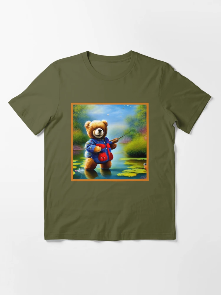 Gone Fishing Teddy Bear In Vest with Pole | Essential T-Shirt