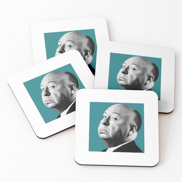 Item preview, Hitchcock shaded portrait with birds in black and white on teal designed and sold by QuirkyArtz.