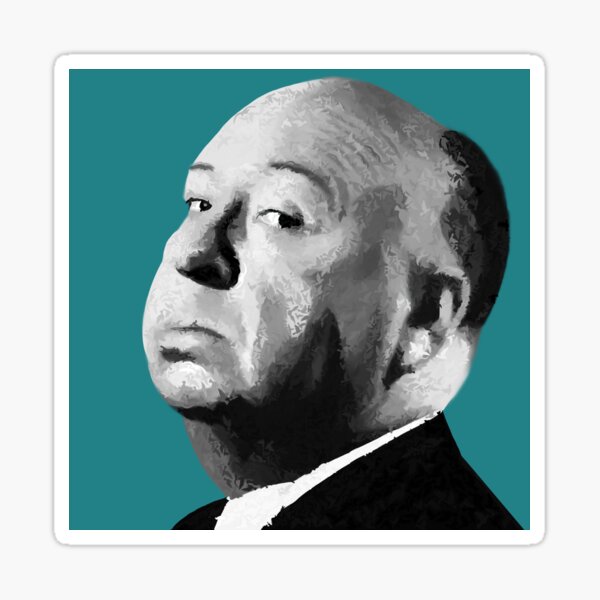 Item preview, Hitchcock shaded portrait with birds in black and white on teal designed and sold by QuirkyArtz.