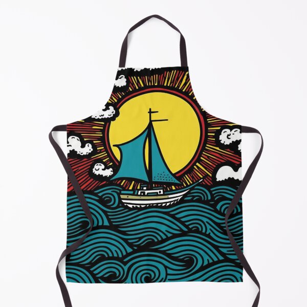 Item preview, Boat sailing on teal ocean, clouds in sky designed and sold by NxtGenArt.