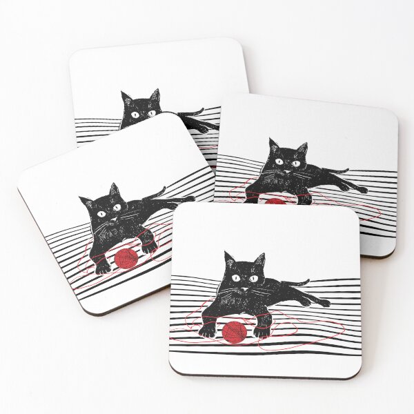 Item preview, Black cat playing with a ball of string. White background. designed and sold by kazimido.