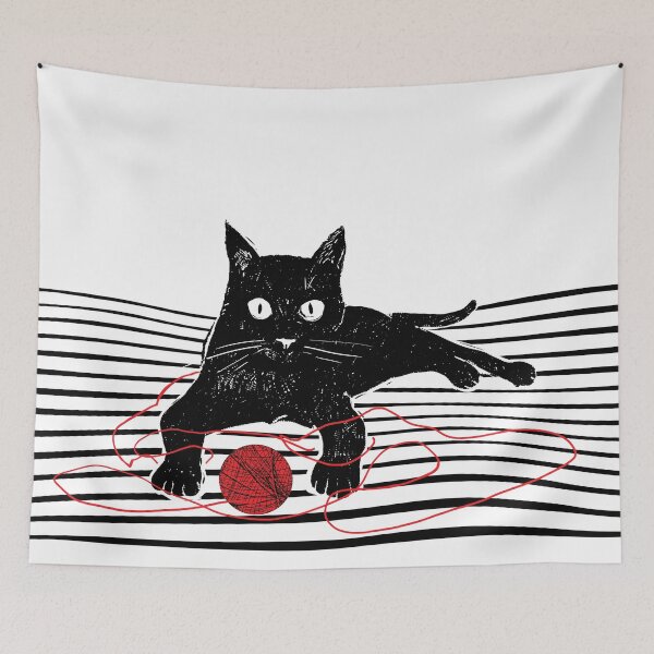 Item preview, Black cat playing with a ball of string. White background. designed and sold by kazimido.