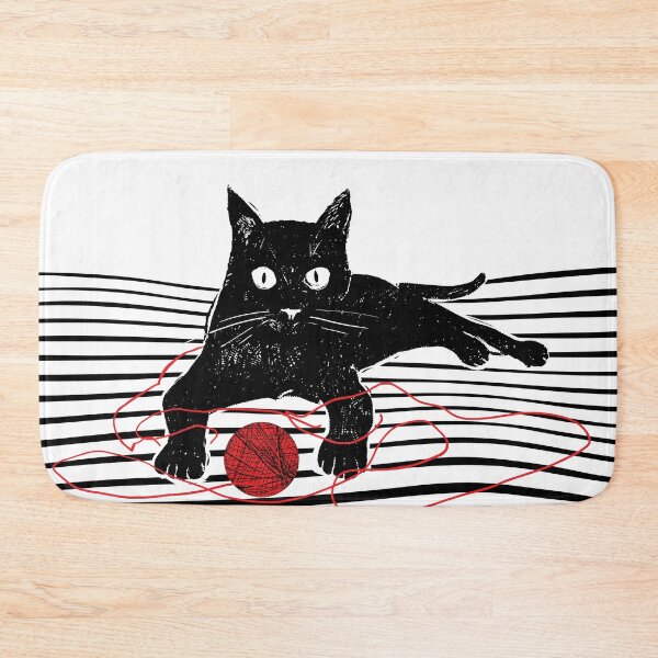 Item preview, Black cat playing with a ball of string. White background. designed and sold by kazimido.