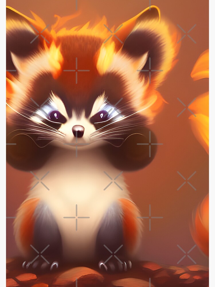 Cute fire racoon kit, cartoon drawing, Ai Generated Art  Kids T-Shirt for  Sale by AC Chidiac