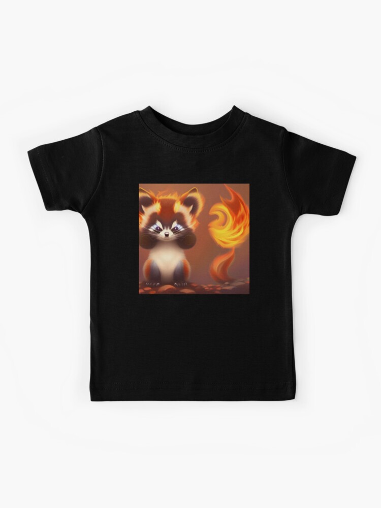 Cute fire racoon kit, cartoon drawing, Ai Generated Art  Kids T-Shirt for  Sale by AC Chidiac