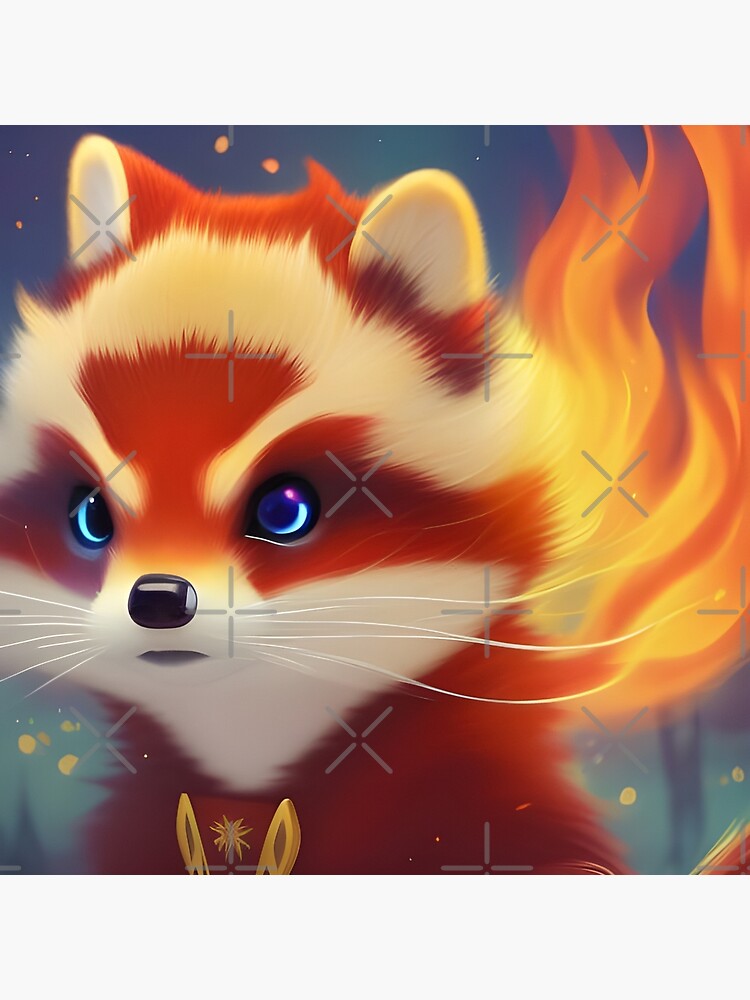 Cute fire racoon kit, cartoon drawing, Ai Generated Art  Kids T-Shirt for  Sale by AC Chidiac