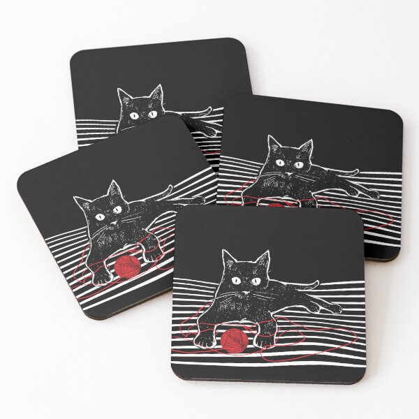 Item preview, Black cat playing with a ball of string. Vintage linocut style.. designed and sold by kazimido.