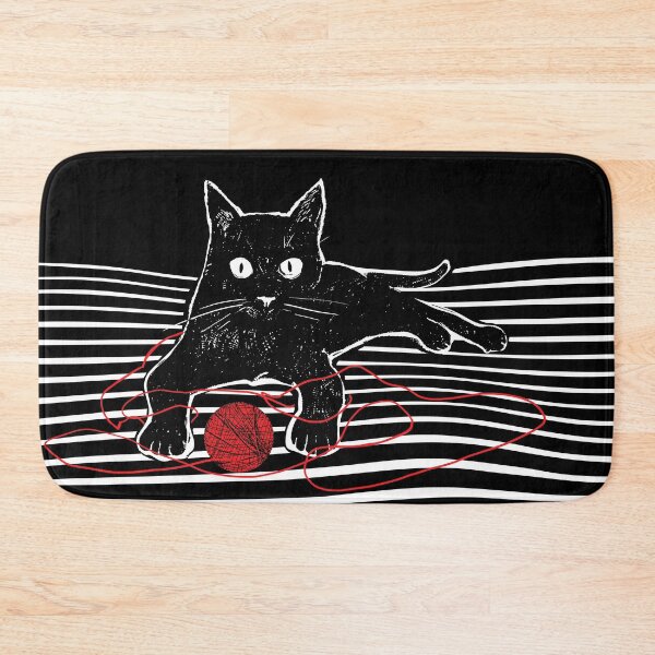 Item preview, Black cat playing with a ball of string. Vintage linocut style.. designed and sold by kazimido.