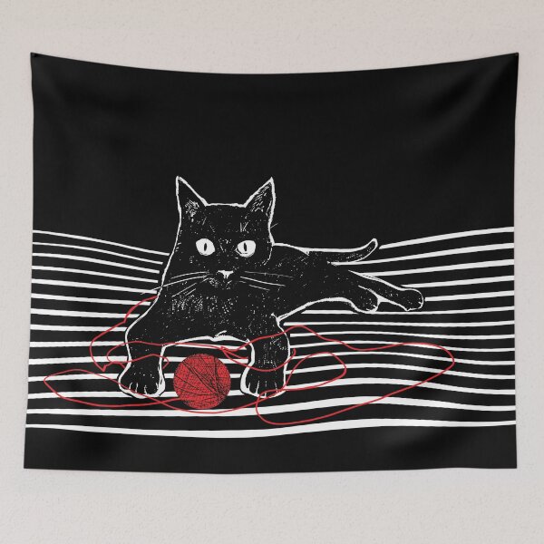 Item preview, Black cat playing with a ball of string. Vintage linocut style.. designed and sold by kazimido.