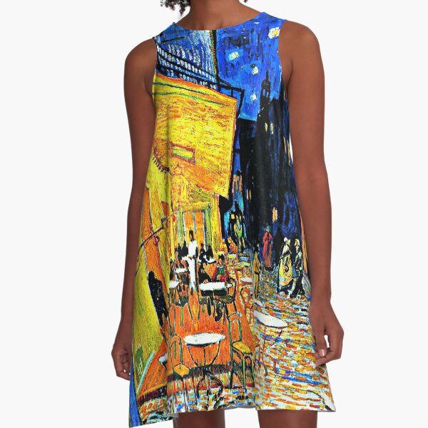 Van Gogh - Cafe Terrace, Place-du-Forum-Arles A-Line Dress