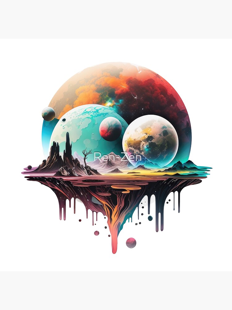 Disover Colorful Planets View From A Floating Island Premium Matte Vertical Poster