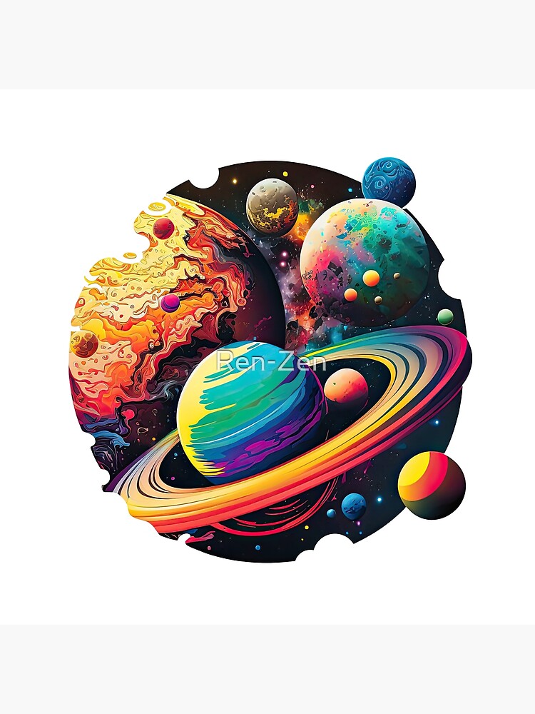 Discover Colorful Planets Illustration Premium Matte Vertical Poster