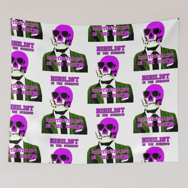 Artikelvorschau, Nihilist In The Streets, Existentialist In The Sheets Pop Art Skull entworfen und verkauft von PVSKI.