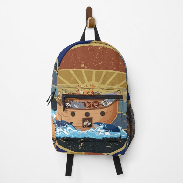 Item preview, animals on Noah's ark with isolated sea wave with grungy round retro sunset designed and sold by MerryCrown.